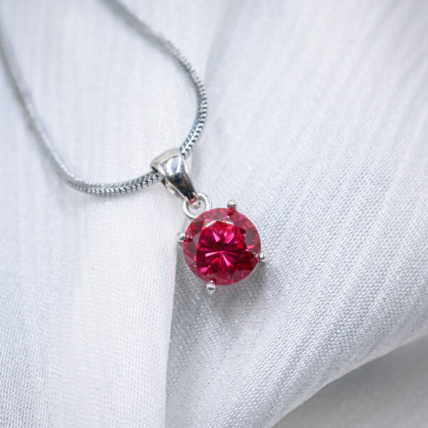 Radiant Rose Round Dark Pink Sapphire Pendant in Sterling Silver