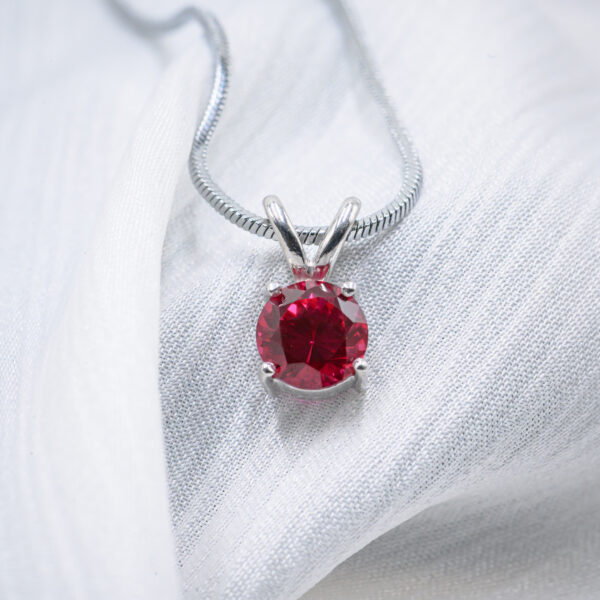 Round Ruby Pendant in Sterling Silver – Two-Hook Prong Setting