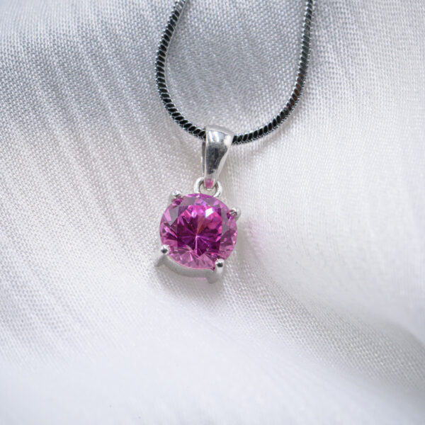 Blushing Spark Round Pink Sapphire Pendant in Sterling Silver