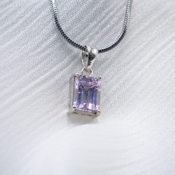 Lavender Elegance Emerald-Cut Sapphire Pendant in Sterling Silver