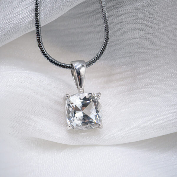 Brilliant Glow Cushion-Cut White Topaz Pendant in Sterling Silver