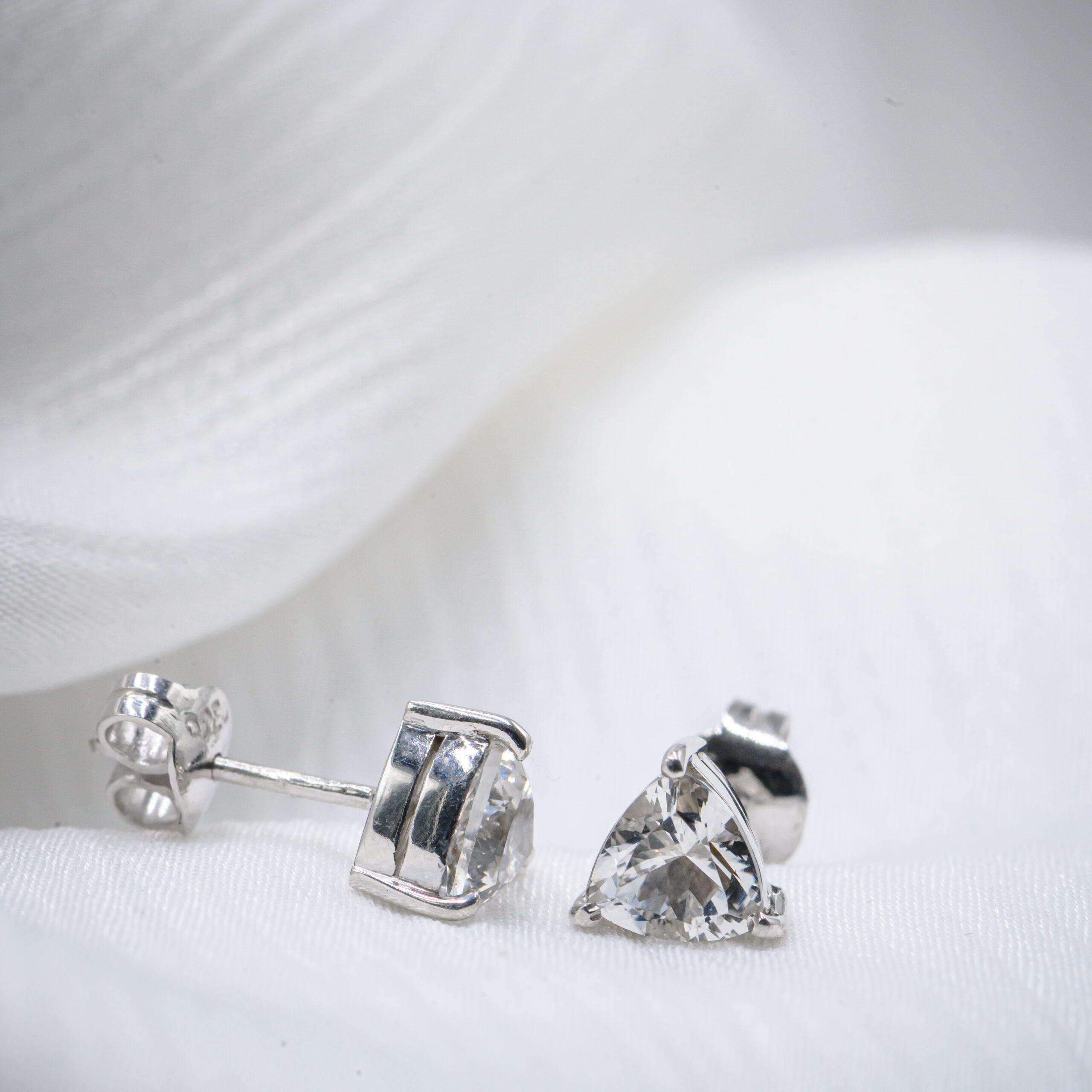 Brilliant Triangle Trillion-Cut White Topaz Stud Earrings in Sterling Silver - Image 3