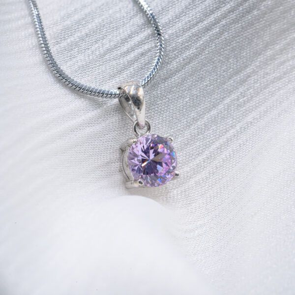 Lavender Charm Round Sapphire Pendant in Sterling Silver