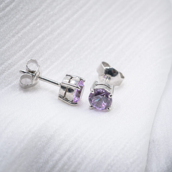 Lavender Glow Round-Cut Sapphire Stud Earrings in Sterling Silver