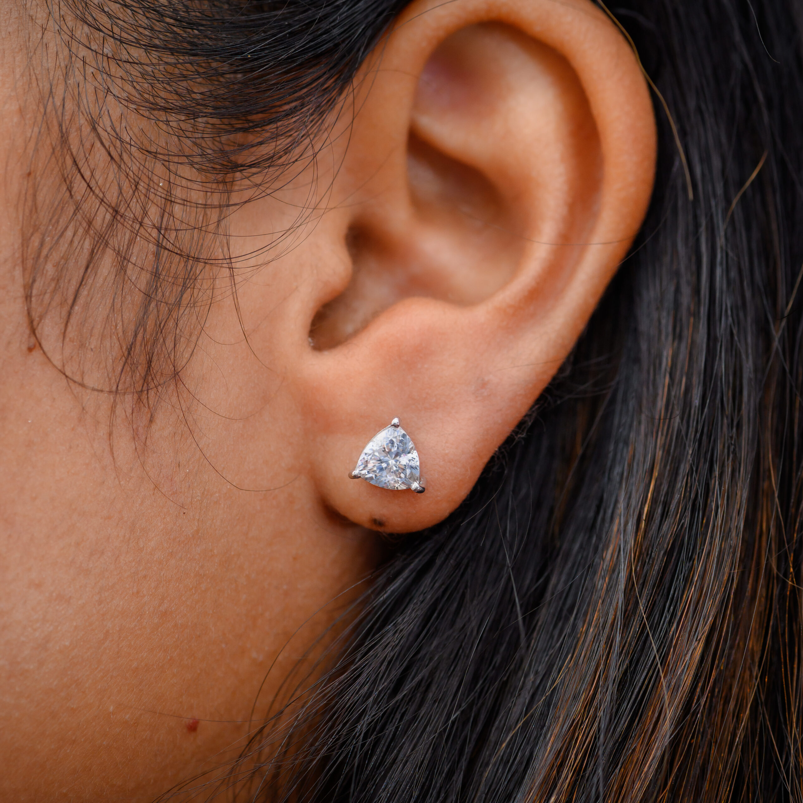 Brilliant Triangle Trillion-Cut White Topaz Stud Earrings in Sterling Silver - Image 2
