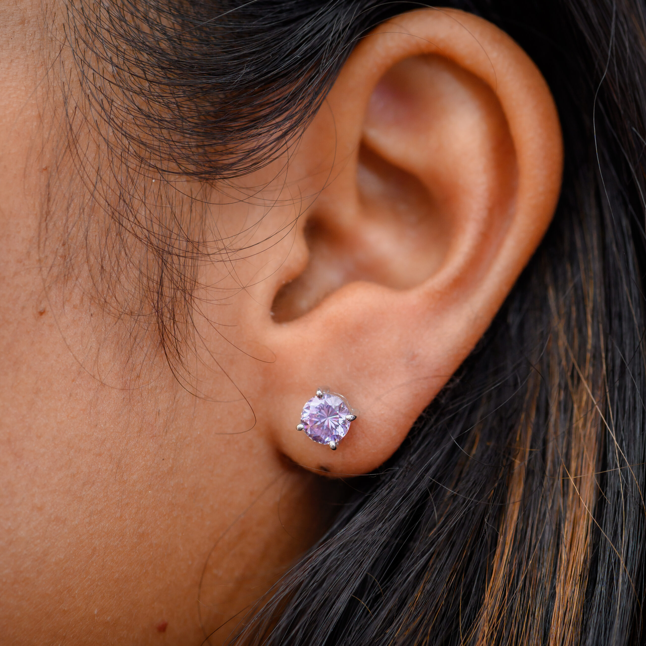 Lavender Glow Round-Cut Sapphire Stud Earrings in Sterling Silver - Image 2