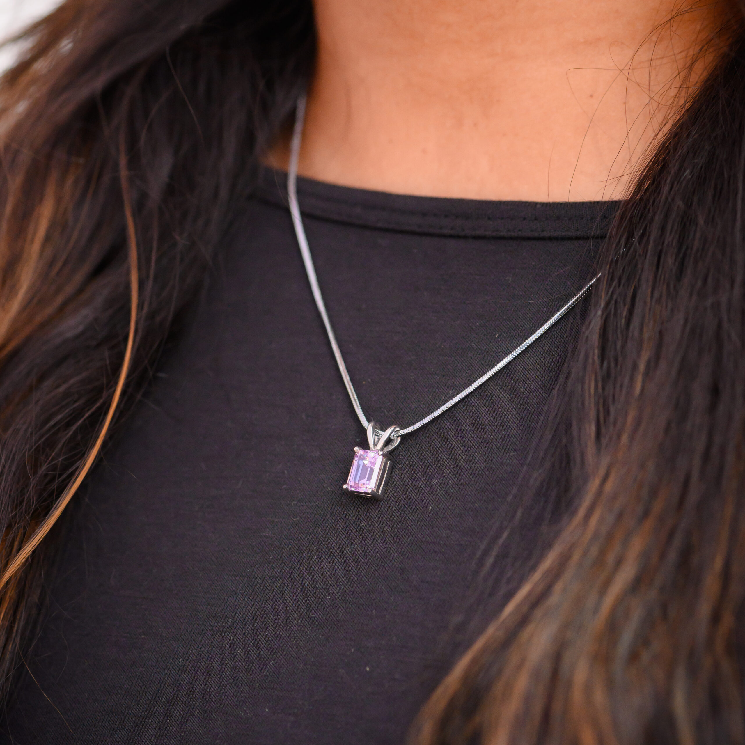 Lavender Elegance Emerald-Cut Sapphire Pendant in Sterling Silver - Image 2