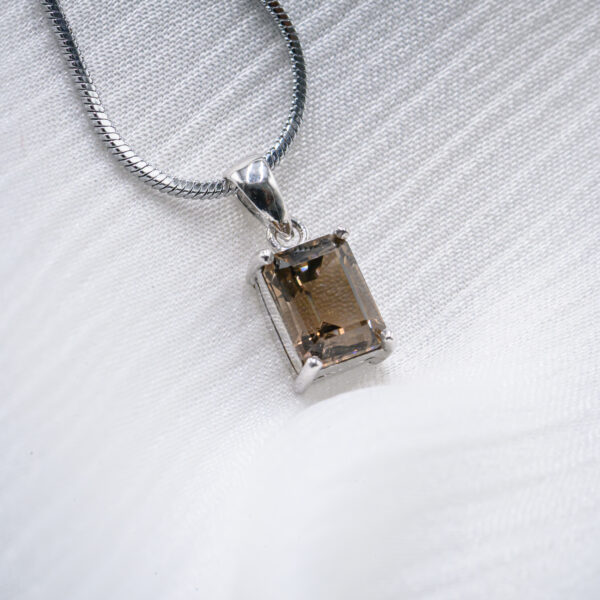 Emerald-Cut Smoky Quartz Pendant in Sterling Silver – One-Center Hook Design