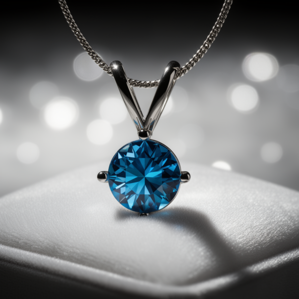 Swiss Blue Topaz Round Pendant in Rhodium-Plated Sterling Silver