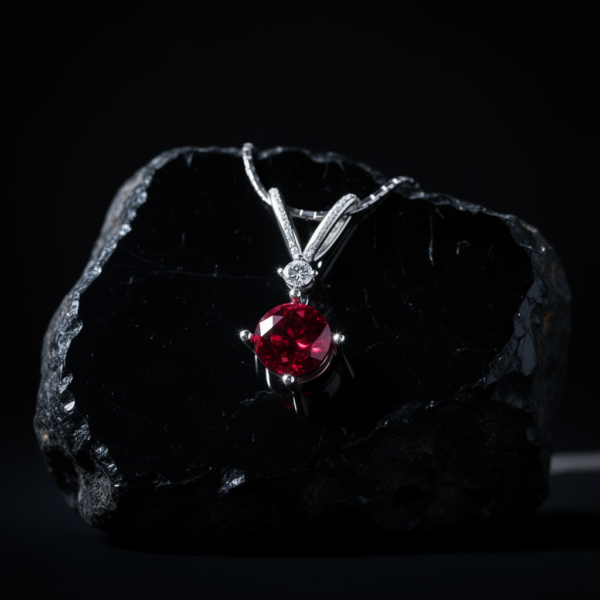 Pigeon Red Ruby Pendant with Cubic Zirconia Accent – Sterling Silver Two-Hook Design