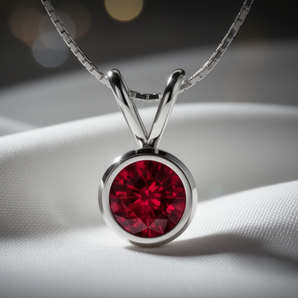 Pigeon Blood Ruby Pendant in Sterling Silver – Double Hook Bezel Setting