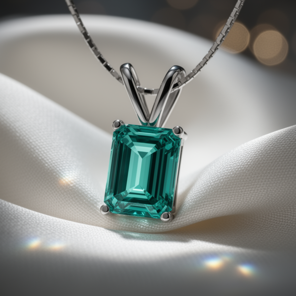 Tropical Prestige Emerald-Cut Paraiba Tourmaline Pendant in Sterling Silver
