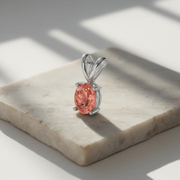 Oval Champagne Morganite Pendant in Rhodium-Plated Sterling Silver