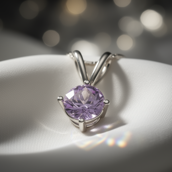 Lavender Radiance Round Sapphire Pendant in Sterling Silver
