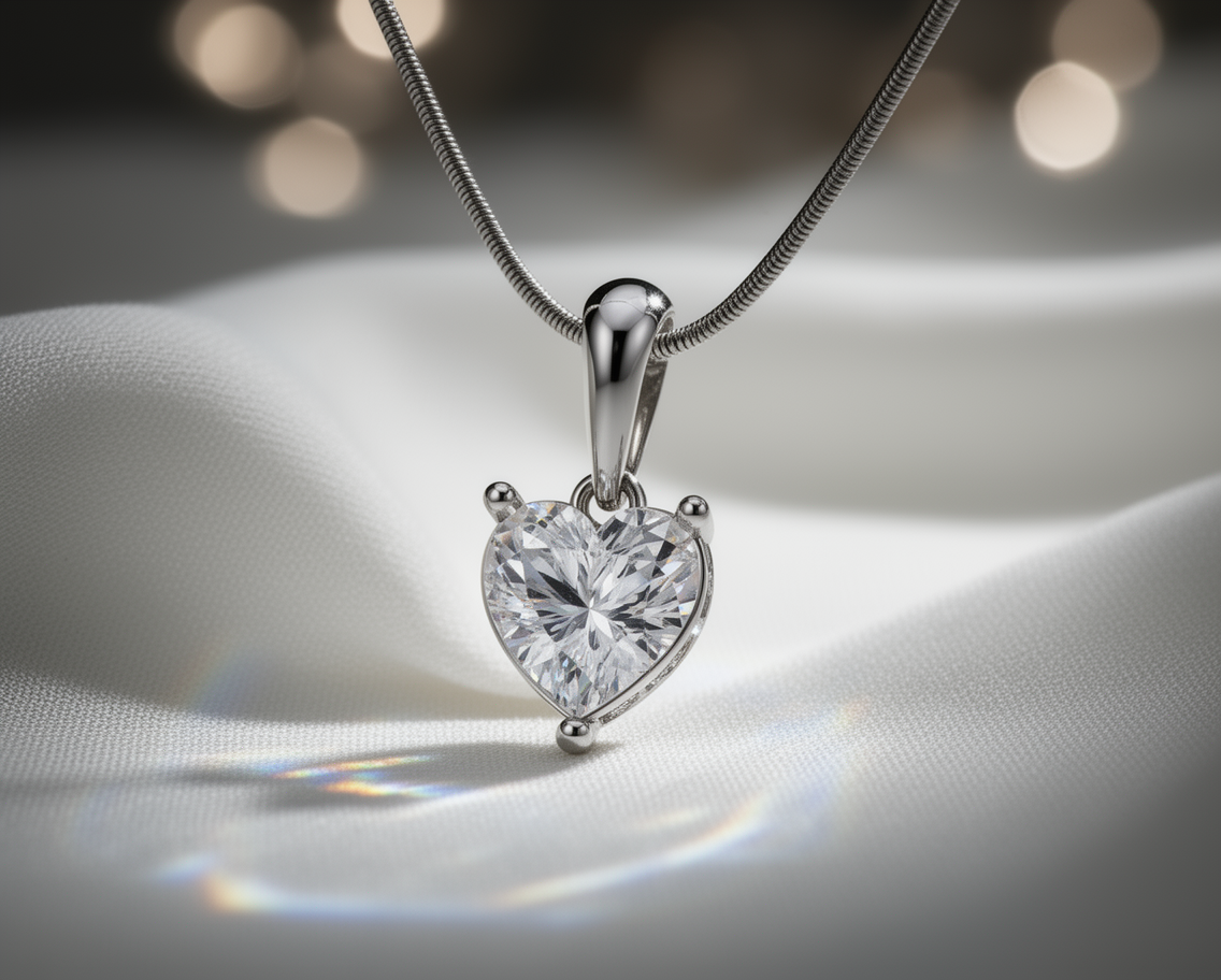 Natural White Topaz Heart-Shaped Pendant in Sterling Silver