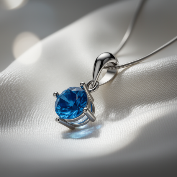 Ocean Brilliance Round Swiss Blue Topaz Pendant in Sterling Silver