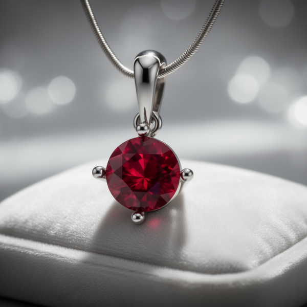 Round Ruby Pendant in Sterling Silver – One-Hook Prong Setting
