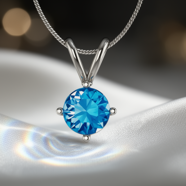 Azure Spark Round Swiss Blue Topaz Pendant in Sterling Silver