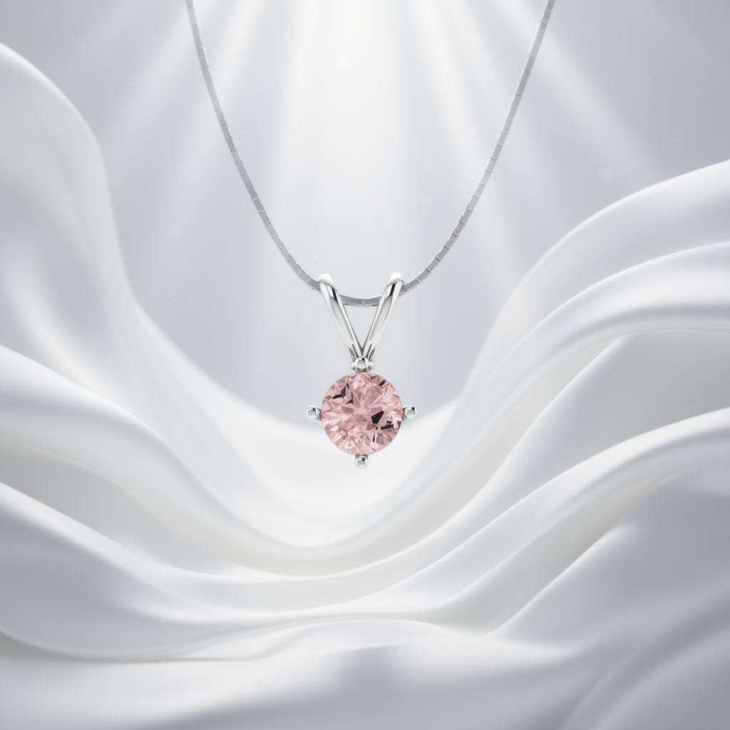 Round Champagne Morganite Pendant in Rhodium-Plated Sterling Silver - Image 2