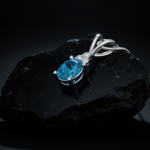 Sky Radiance Oval Blue Topaz & Zircon Pendant in Sterling Silver