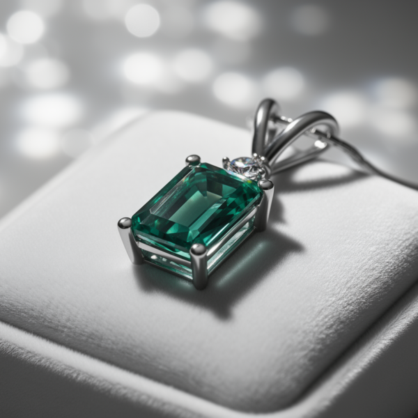 Tropical Halo Emerald-Cut Paraiba Tourmaline & Zircon Pendant in Sterling Silver