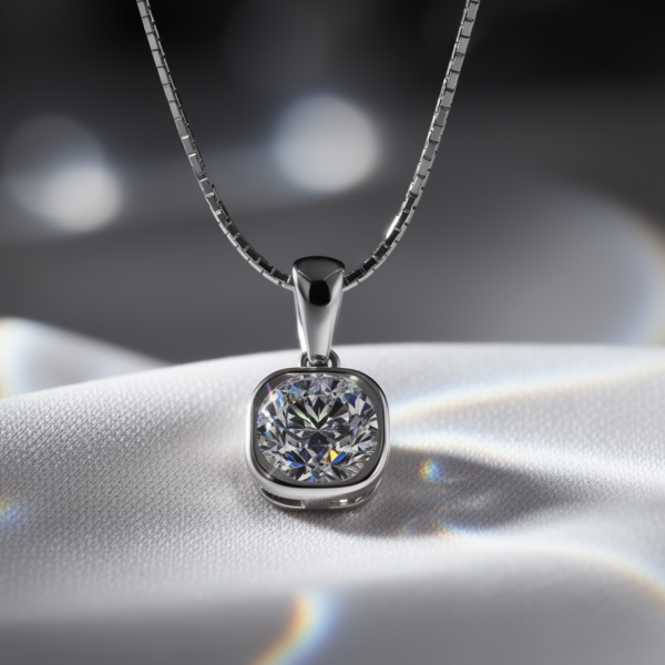 Cubic Zirconia Cushion-Frame Pendant in Rhodium-Plated Sterling Silver