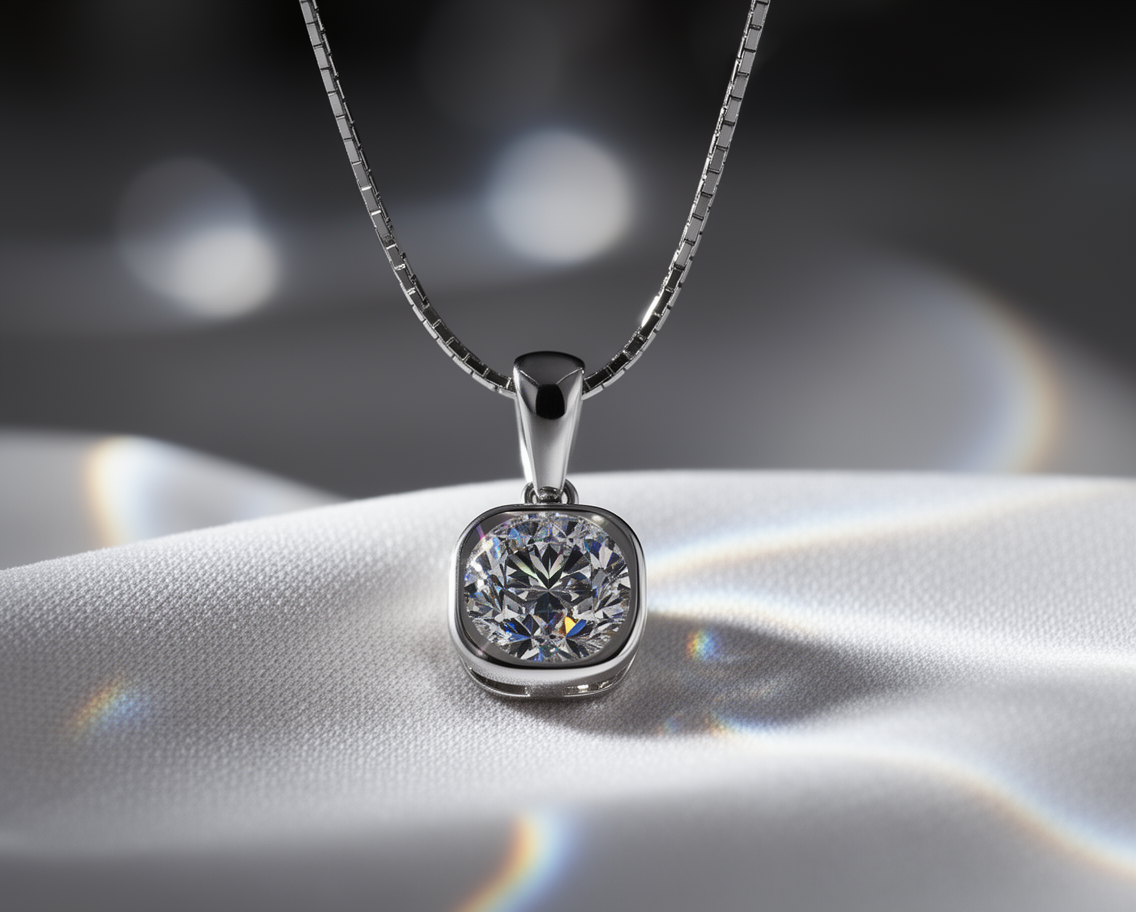 Cubic Zirconia Cushion-Frame Pendant in Rhodium-Plated Sterling Silver
