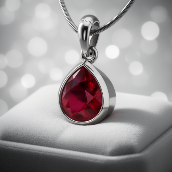 Crimson Elegance Pear-Shaped Ruby Pendant in Sterling Silver