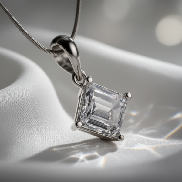Natural White Topaz Princess-Cut Pendant in Rhodium-Plated Sterling Silver