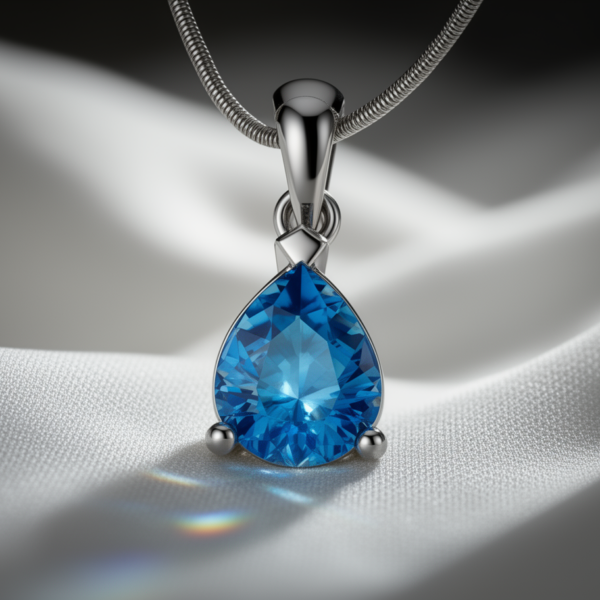 Ocean Drop Swiss Blue Topaz Pear Pendant in Sterling Silver