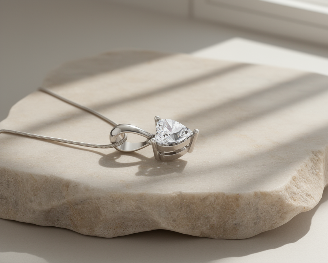 Natural White Topaz Heart-Shaped Pendant in Sterling Silver - Image 2