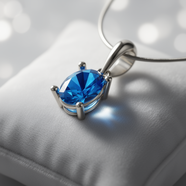 Ocean Grace Oval Swiss Blue Topaz Pendant in Sterling Silver