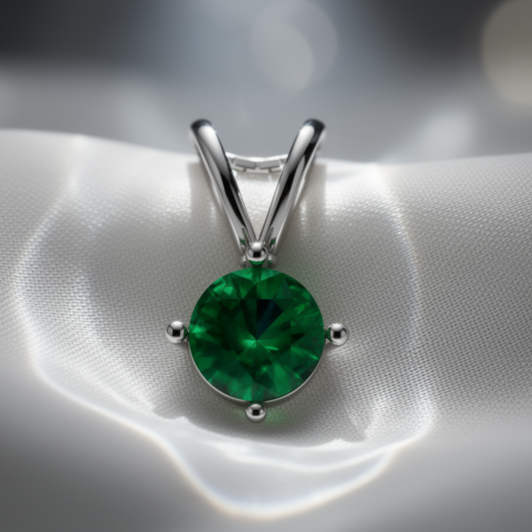 Colombian Emerald Round Pendant in Rhodium-Plated Sterling Silver