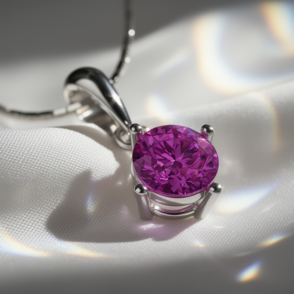 Crimson Glow Round Pink Sapphire Prong Pendant in Sterling Silver
