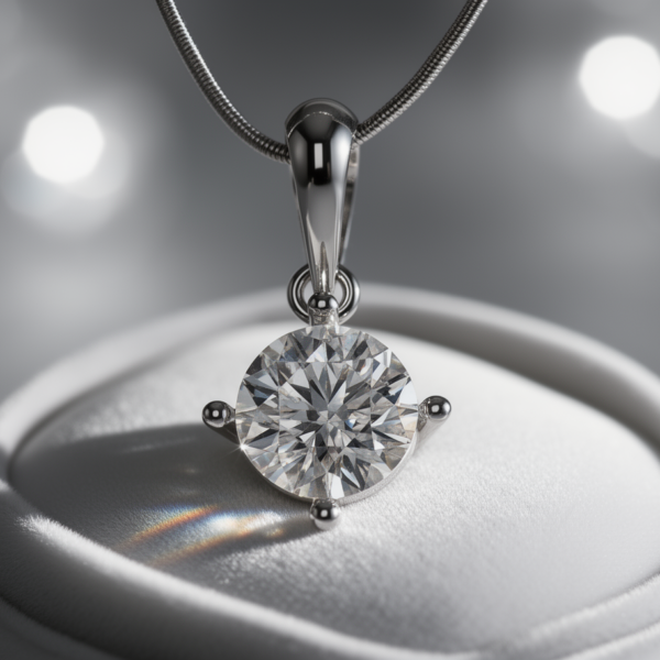Diamond Spark Round White Topaz Pendant in Sterling Silver