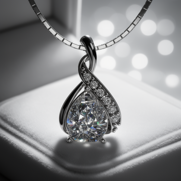Pear-Shaped Cubic Zirconia Pendant in Rhodium-Plated Sterling Silver