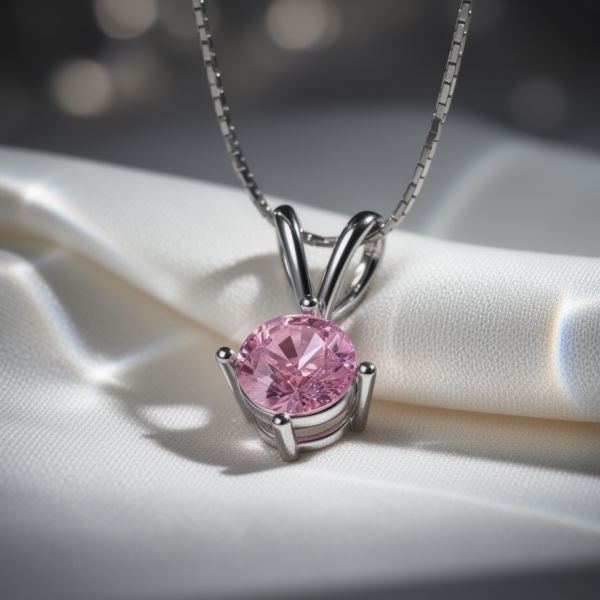 Round Pink Morganite Pendant in Rhodium-Plated Sterling Silver