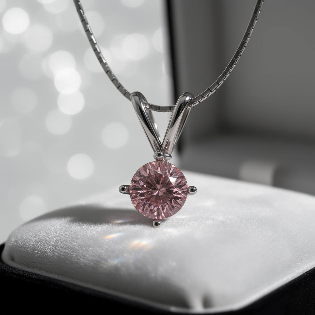 Round Champagne Morganite Pendant in Rhodium-Plated Sterling Silver