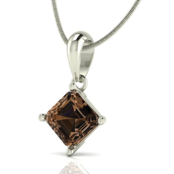 Natural Smoky Quartz Asscher-Cut Pendant in Rhodium-Plated Sterling Silver