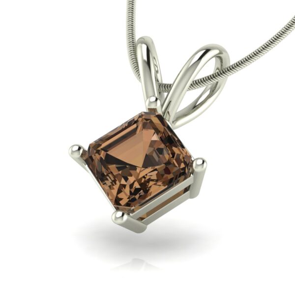 Natural Smoky Quartz Asscher-Cut Pendant in Rhodium-Plated Sterling Silver