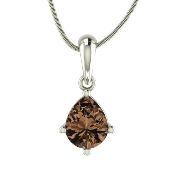 Natural Smoky Quartz Pear-Shaped Pendant in Rhodium-Plated Sterling Silver