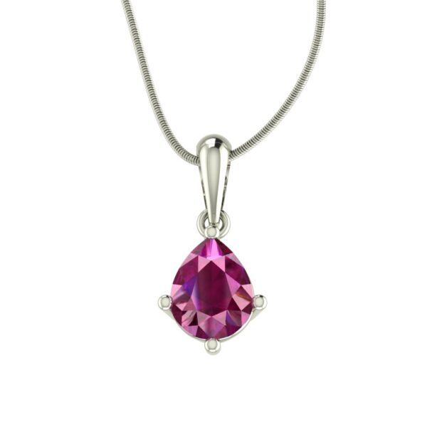 Dark Pink Sapphire Pear-Shaped Pendant in Rhodium-Plated Sterling Silver