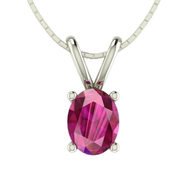 Dark Pink Sapphire Oval Pendant in Rhodium-Plated Sterling Silver