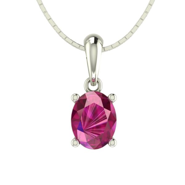 Dark Pink Sapphire Oval Pendant in Rhodium-Plated Sterling Silver