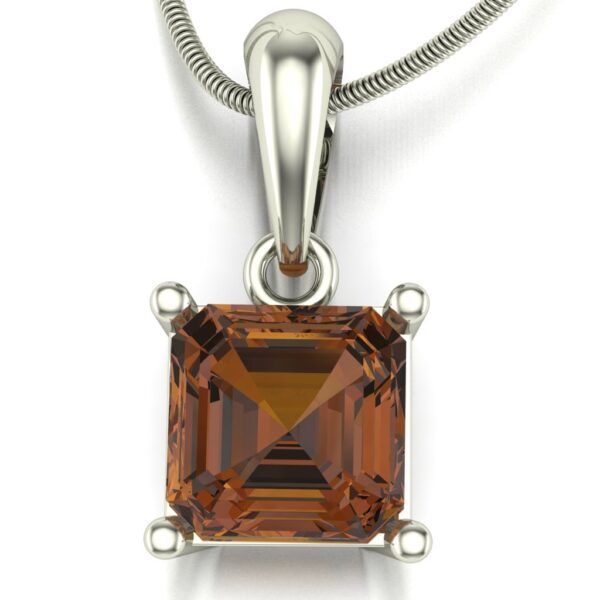 Natural Smoky Quartz Asscher-Cut Pendant in Rhodium-Plated Sterling Silver