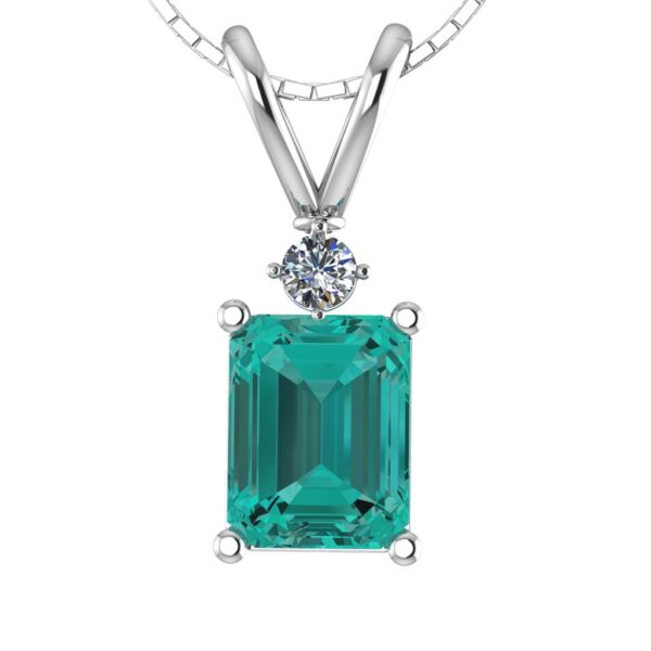 Tropical Halo Emerald-Cut Paraiba Tourmaline & Zircon Pendant in Sterling Silver
