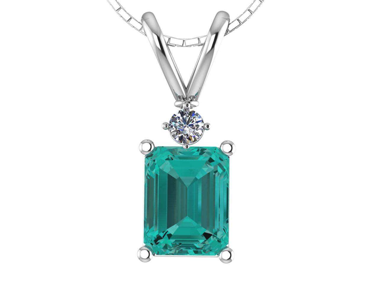 Tropical Halo Emerald-Cut Paraiba Tourmaline & Zircon Pendant in Sterling Silver