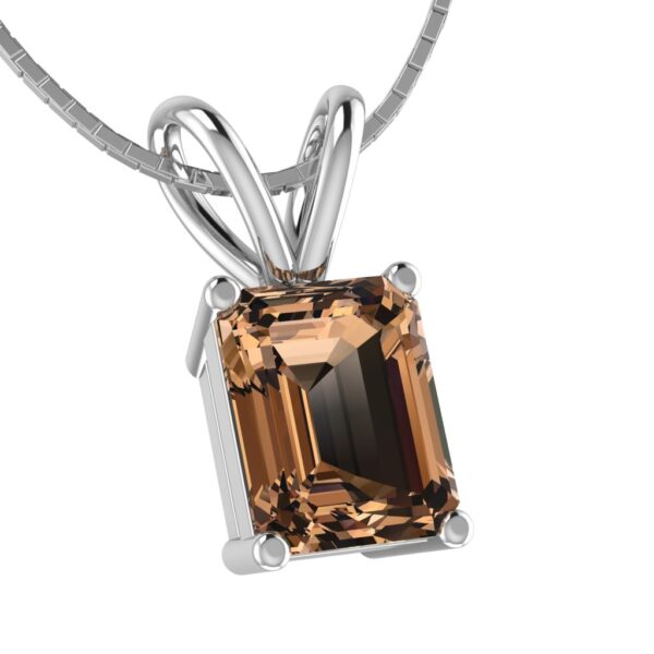 Smoky Quartz Emerald-Cut Pendant in Sterling Silver – Double-Hook Design