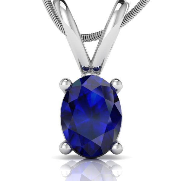 Royal Blue Sapphire Oval Pendant in Rhodium-Plated Sterling Silver