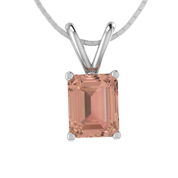 Champagne Morganite Emerald-Cut Pendant in Rhodium-Plated Sterling Silver